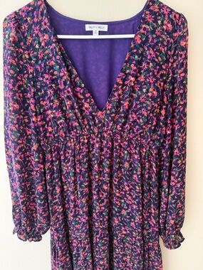 Miley + Molly Purple Floral V-Neck Tiered Maxi Dress with Pink & Green Print